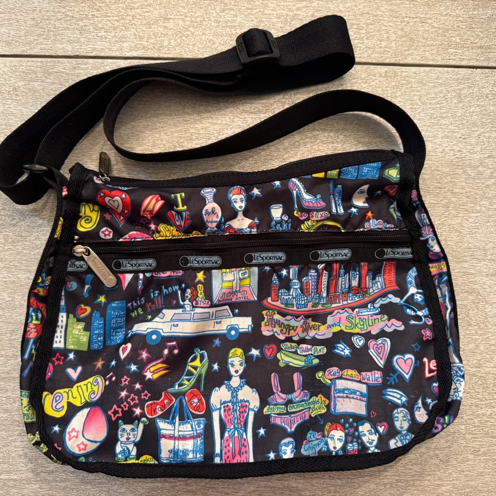 Le Sportsac Artsy Whimsical Crossbody Messenger Bag "This is How We Roll"